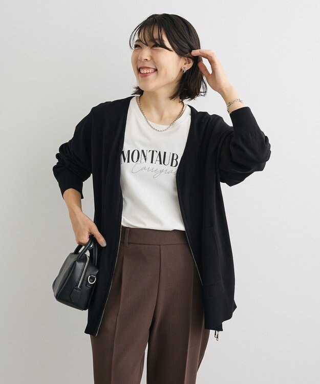 Green Parks アンチピリングゆるｚｉｐカーディガン Black