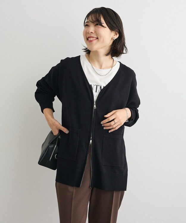 Green Parks アンチピリングゆるｚｉｐカーディガン Black