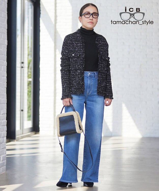 ICB 【WEB限定】【ICB×tamachan_style コラボ】スタイルアップ ワイドデニム ライトインディゴ系