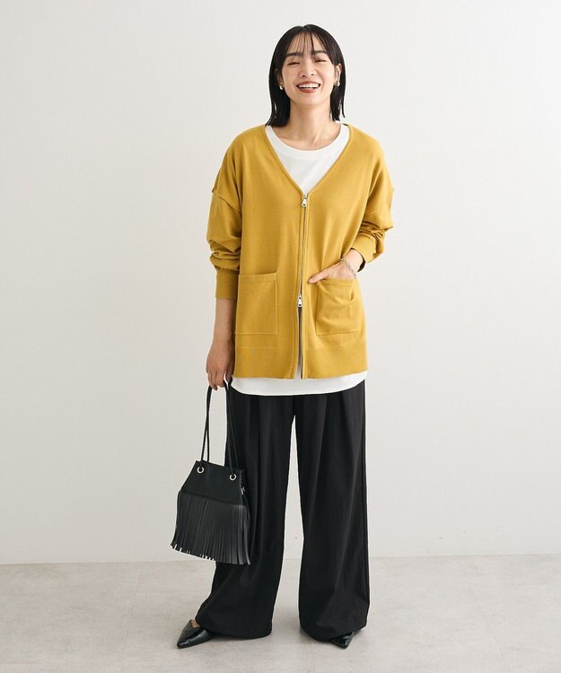 Green Parks アンチピリングゆるｚｉｐカーディガン Lime Green