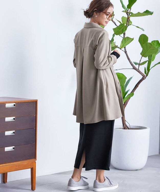 Tiaclasse 【洗える】ウール調パールボタンシャツチュニックブラウス モカ