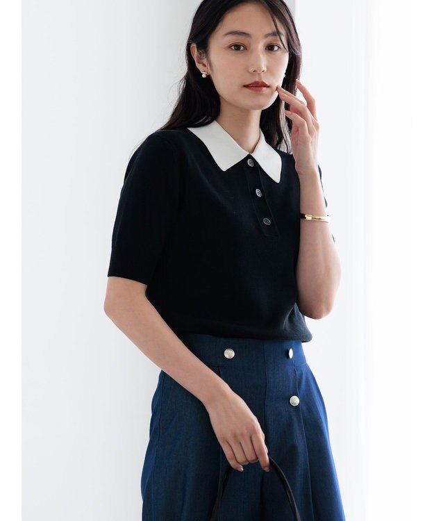 Te chichi ハーフスリーブニットポロ ブラック
