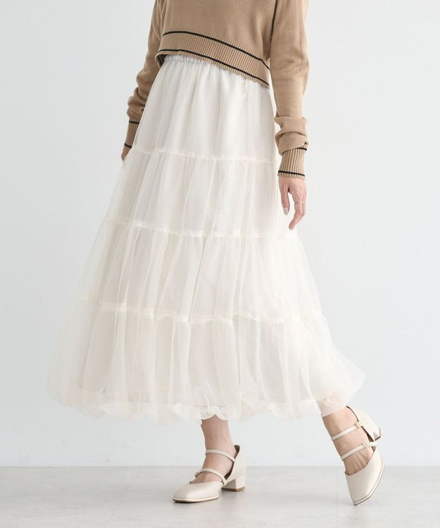 earth music&ecology チュールバルーンスカート Light Beige