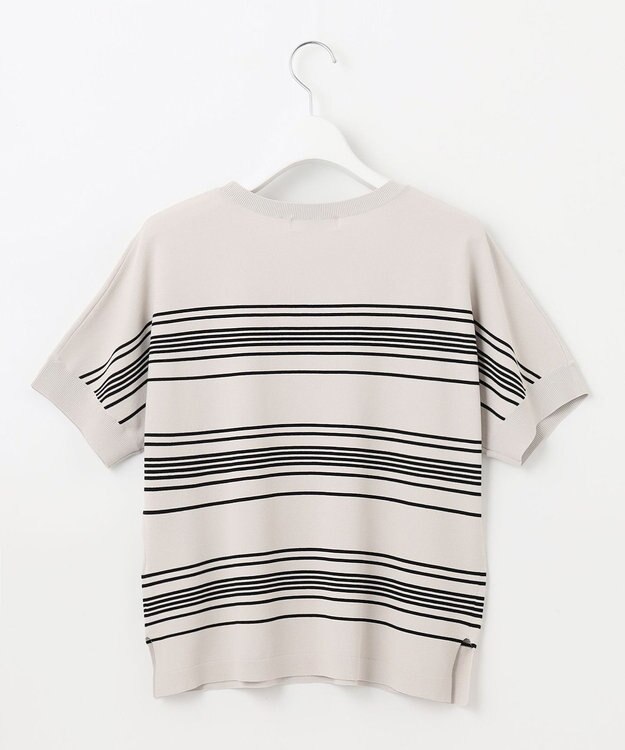 J.PRESS LADIES L 【洗える】レーヨンエリートストレッチ ボーダー ドルマン ニット グレージュ×ブラック系1