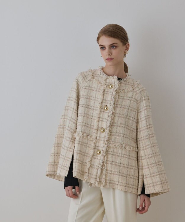 GRACE CONTINENTAL フレアスリーブツイードジャケット キナリ