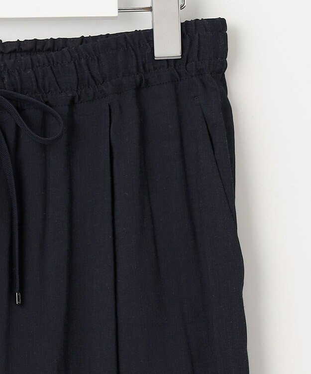 23区 L 【洗える】リネンレーヨンストレッチ ドロスト パンツ ネイビー系