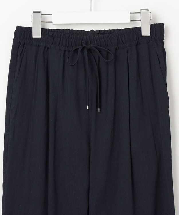 23区 L 【洗える】リネンレーヨンストレッチ ドロスト パンツ ネイビー系