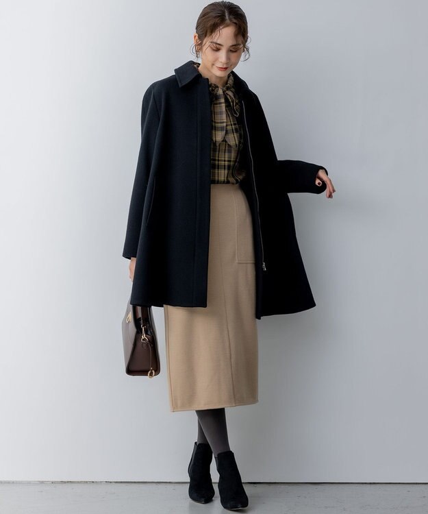 組曲 L ショートビーバー ステンカラー コート ブラック系