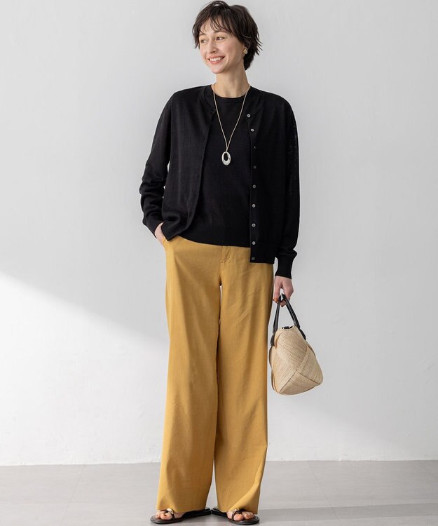 23区 L 【洗える】ピュアリネンハイゲージ ノースリーブ ニット ブラック系