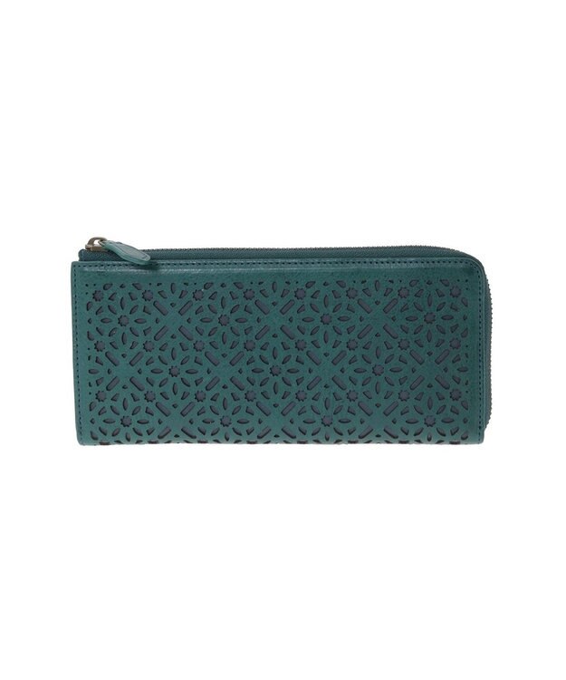 genten ダイヤカットワーク　Lファスナー長財布 ブルーグリーン