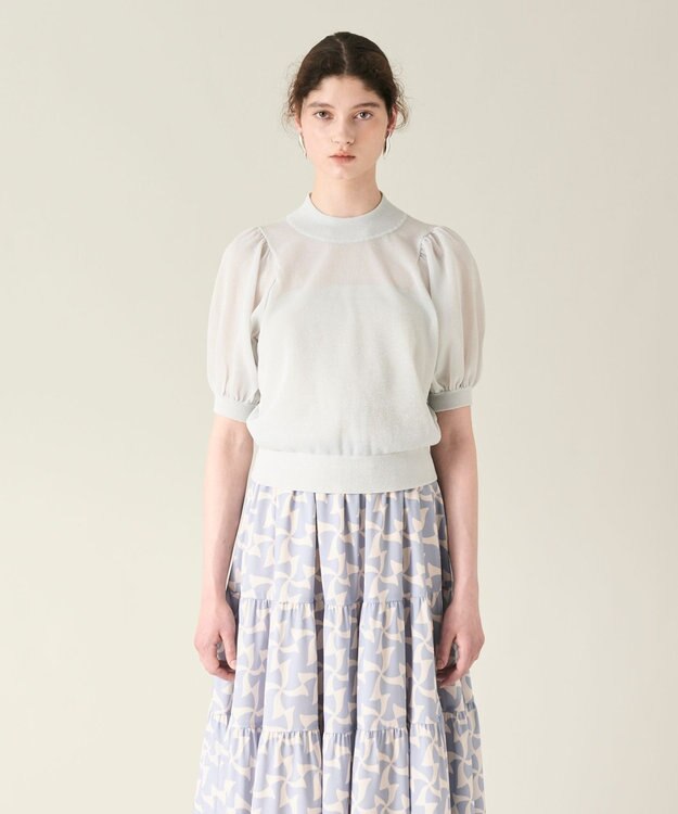 GRACE CONTINENTAL ラメシアーパフニットトップ シルバー