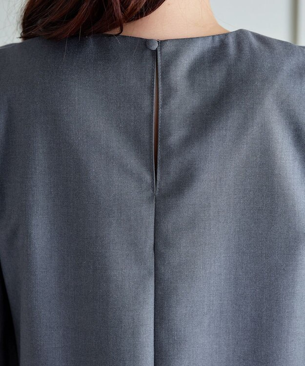 Tiaclasse L 裾フレアパフスリーブワンピース チャコールグレー