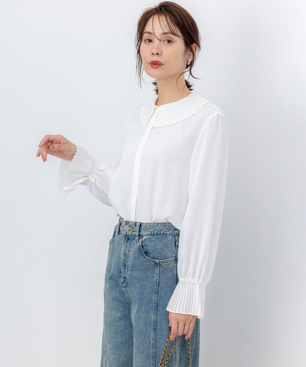 組曲 S ライトデシン プリーツブラウス アイボリー系