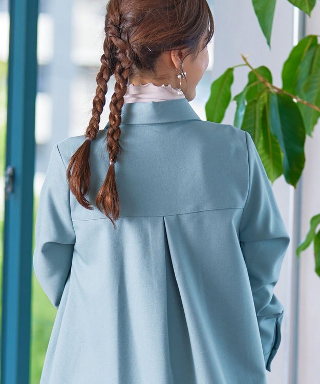 Tiaclasse 【洗える】ウール調パールボタンシャツチュニックブラウス ブルー