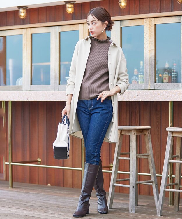 Tiaclasse 【洗える】ウール調パールボタンシャツチュニックブラウス エクリュ