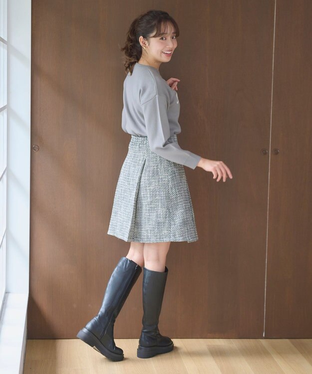 Feroux 【セットアップ対応】ツイードミニ スカート ブラック系2