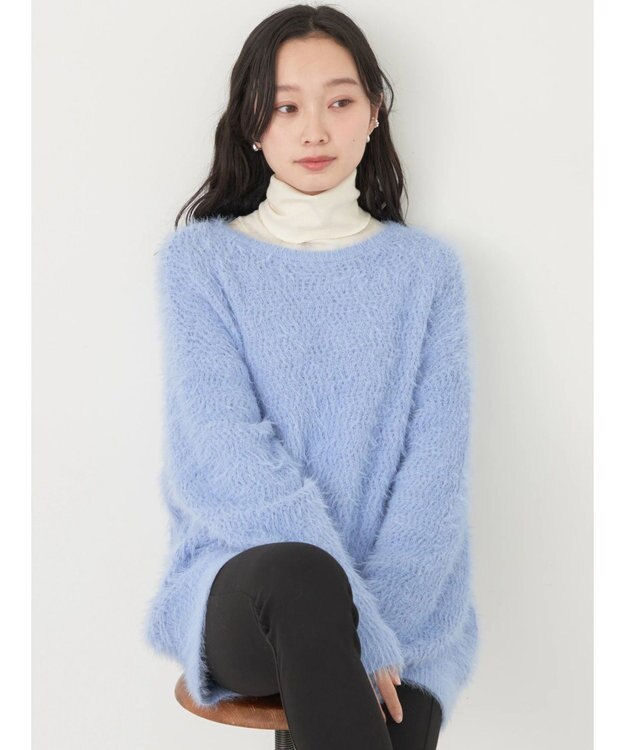 earth music&ecology ゆるモヘアライクレースニット Blue