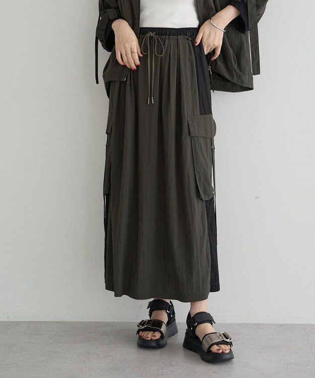 YECCA VECCA 【UVカット/接触冷感/遮熱】COOLカーゴロングスカート Charcoal Gray
