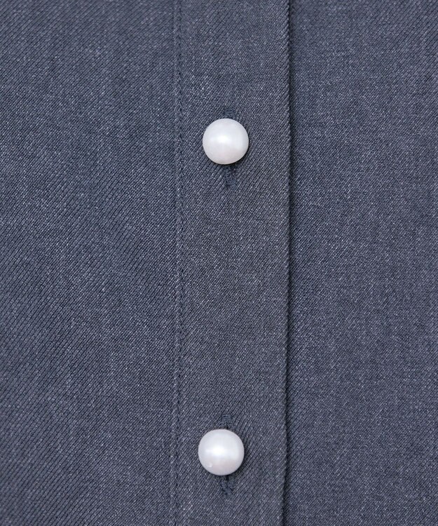 Tiaclasse 【洗える】ウール調パールボタンシャツチュニックブラウス チャコール