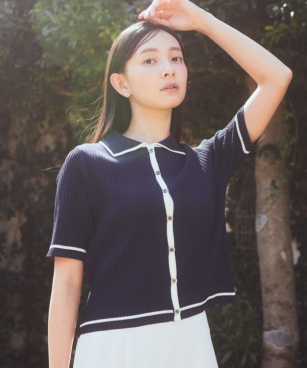 earth music&ecology リブニットカーディガン Navy