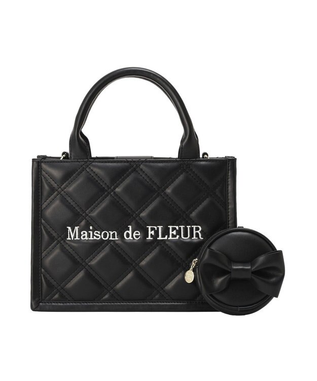 Maison de FLEUR ミニポーチ付きキルティングトートバッグ Black