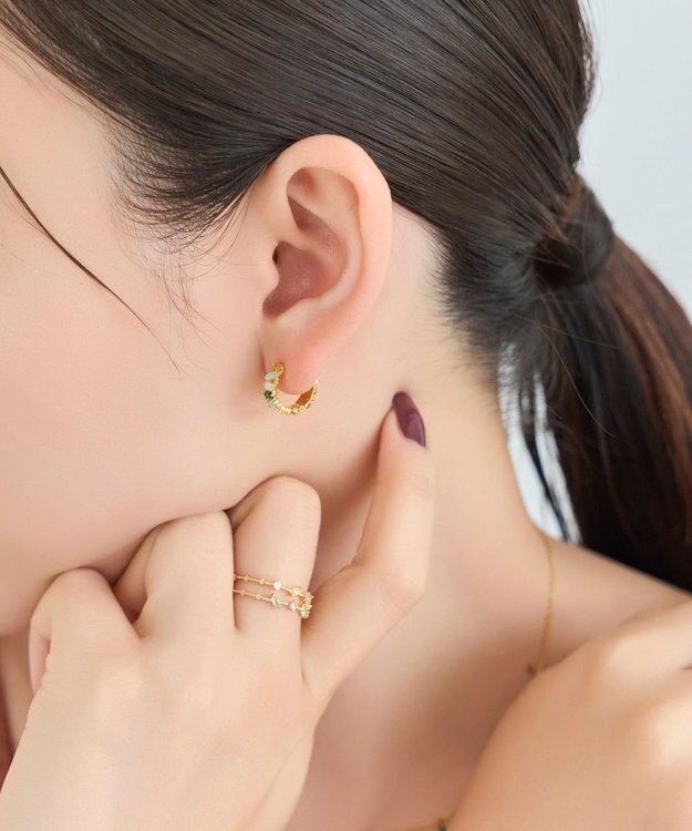 Phoebe グレースカラービジューフープピアス　グリーン グリーン