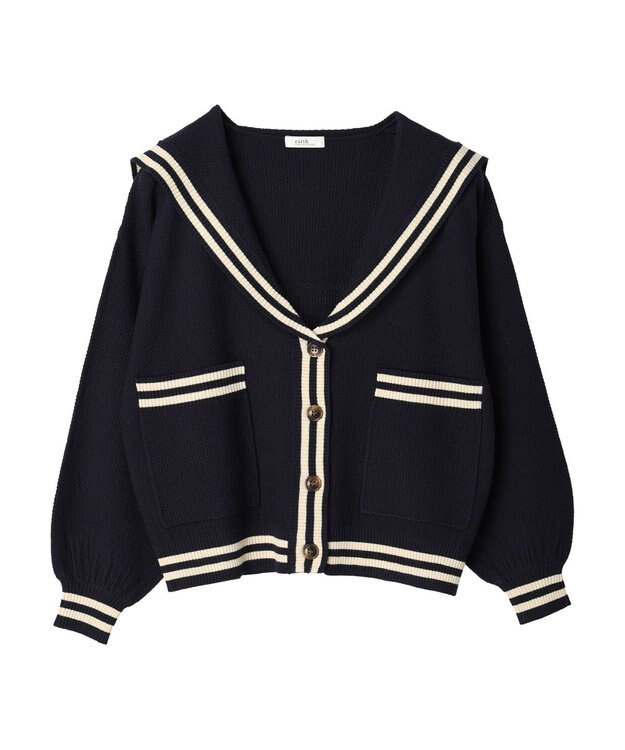 earth music&ecology セーラーニットカーディガン Navy