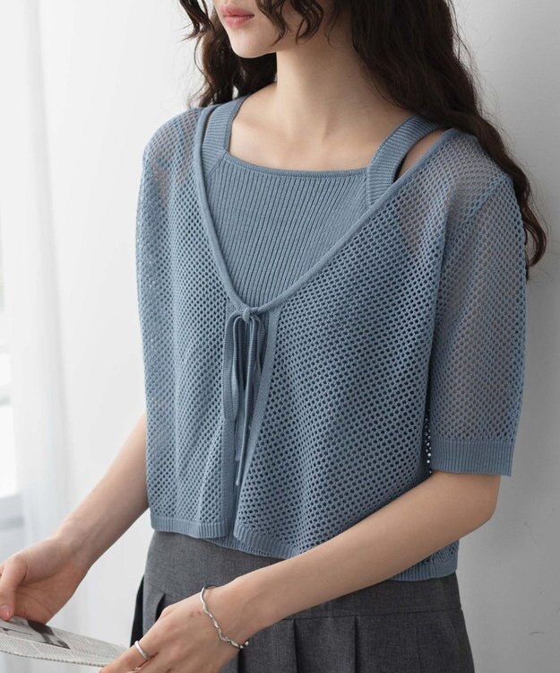 WEGO 【２点セット】半袖メッシュアンサンブルカーデ サックス