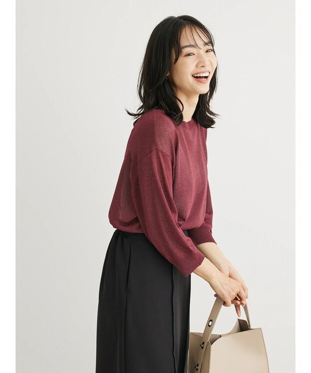 Green Parks ・ＥＬＥＮＣＡＲＥ　ＤＵＥバックパールシアー５分ニット Bordeaux