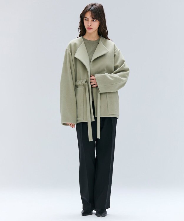 BEIGE， 【洗える】POMPE / ウールカシミヤ配色ラインクルーネックニット L.Khaki×Black