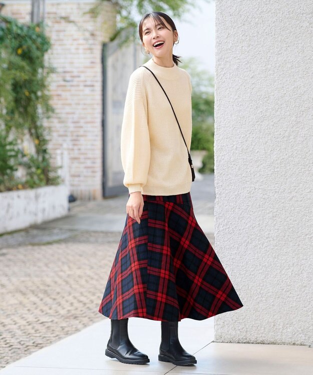 ANY 【ウエストゴム・洗える】タータンマーメイドスカート レッドタータン