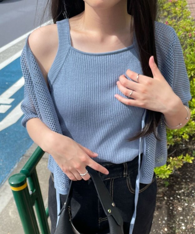 WEGO 【２点セット】半袖メッシュアンサンブルカーデ サックス