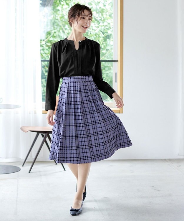 Tiaclasse L 【新色追加・洗える】バンドカラー2WAYタックブラウス ブラック