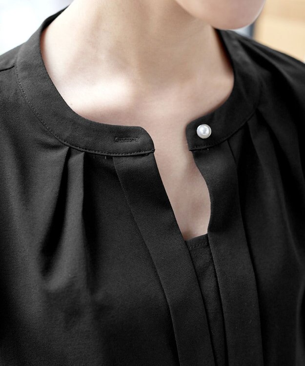 Tiaclasse L 【新色追加・洗える】バンドカラー2WAYタックブラウス ブラック