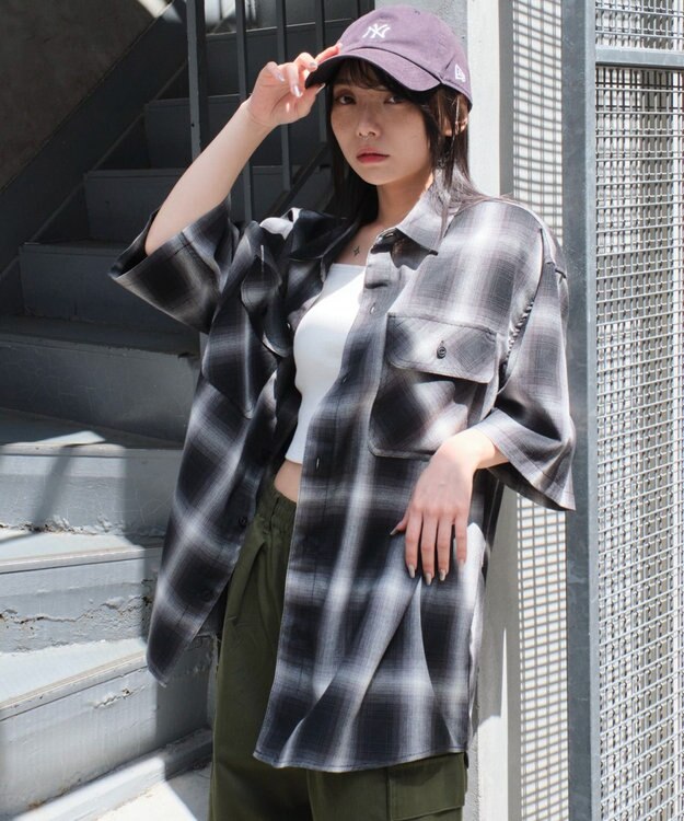 WEGO 【ユニセックス着用ITEM/SMLサイズ展開】オンブレチェックシャツ（SS） 柄1