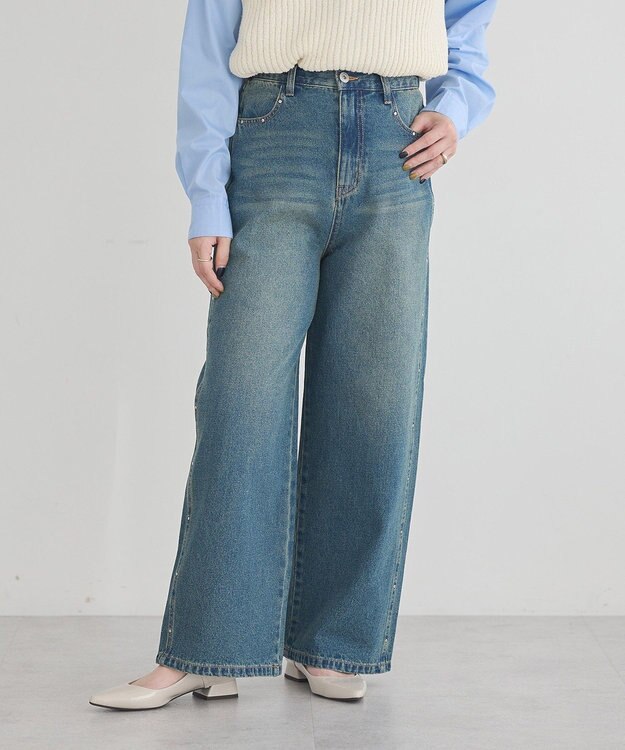 earth music&ecology スタッズデニムパンツ Medium Indigo