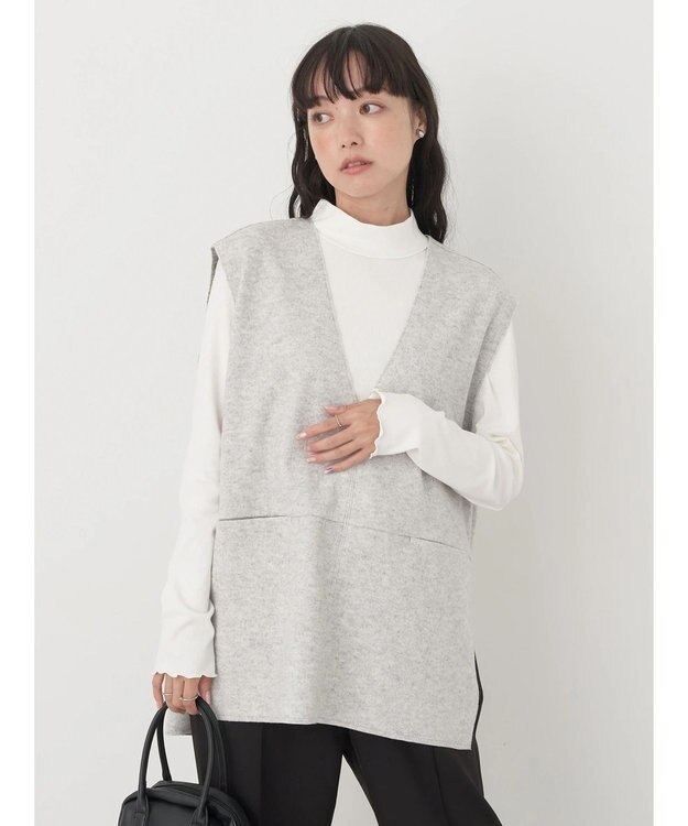 earth music&ecology ＳＥＴ２点圧縮風ポンチベスト＋リブタートル Light Gray