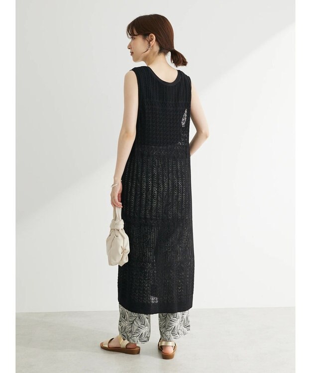 Green Parks すかし柄ロングベスト Black