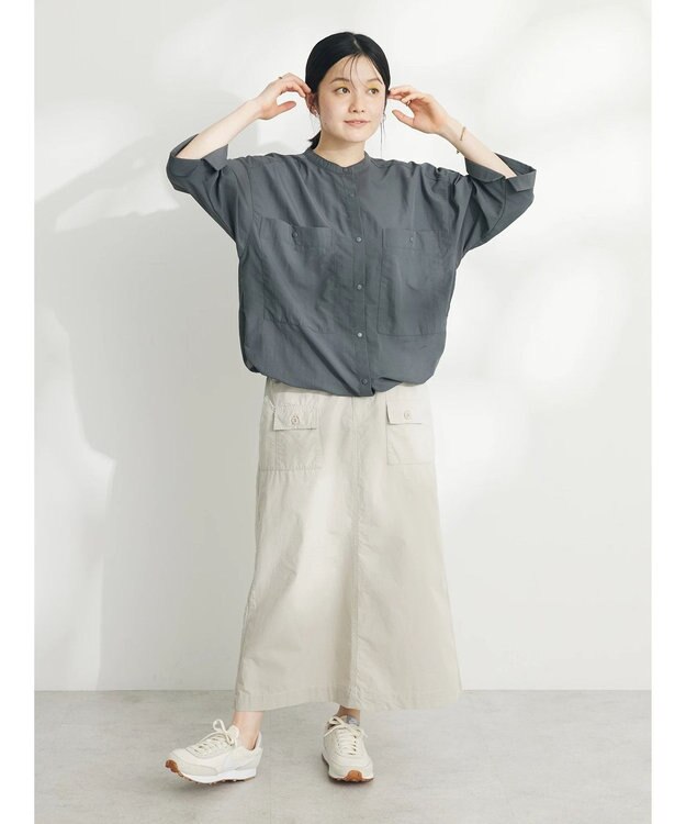 CRAFT STANDARD BOUTIQUE ＢＩＧポケットナイロンブラウス Charcoal Gray