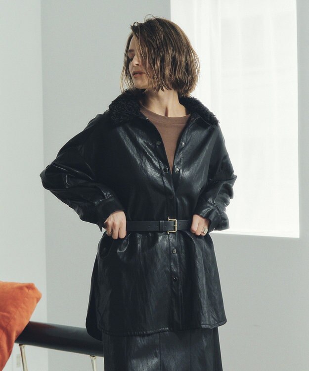 YECCA VECCA レザーライクシャツジャケット Black