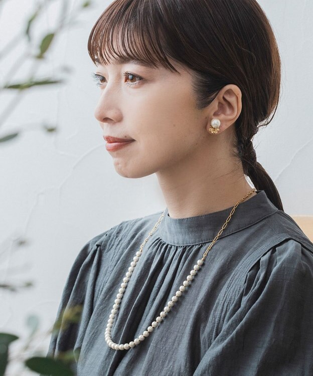 Pisceans コットンパール&フィガロチェーンネックレス マットゴールド