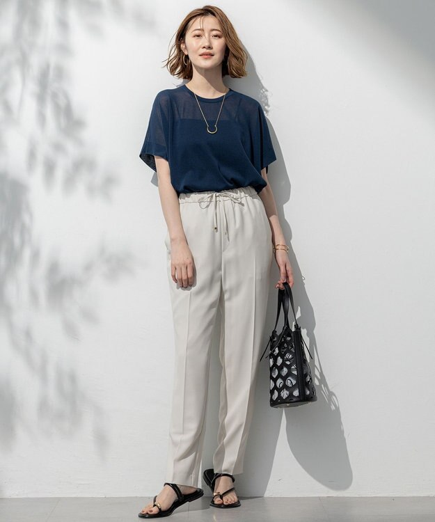 23区 【洗える】ライトシアー ハーフスリーブ ニット ダークブルー系