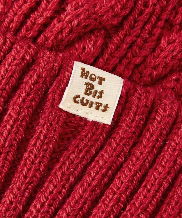 MIKI HOUSE HOT BISCUITS 【46-56cm】 ぼん天付きケーブル編みニット帽子 赤