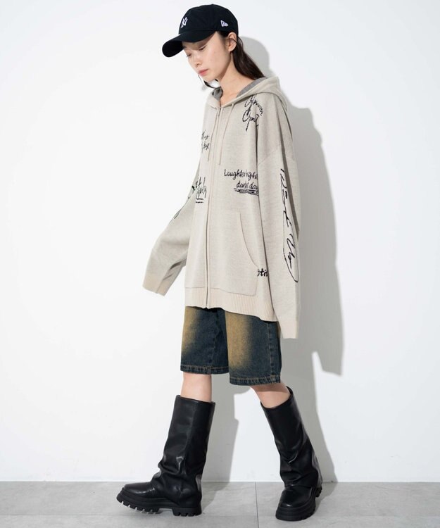 WEGO 【ユニセックス着用ITEM】ジャガードロゴジップパーカー ホワイト