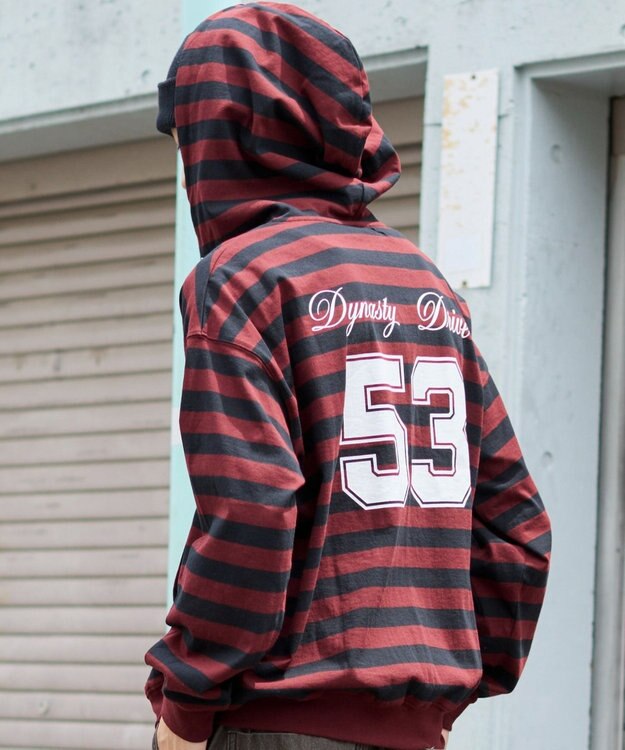 WEGO 【ユニセックスITEM/MLサイズ展開】ナンバリングカットZIPパーカー レッドボーダー