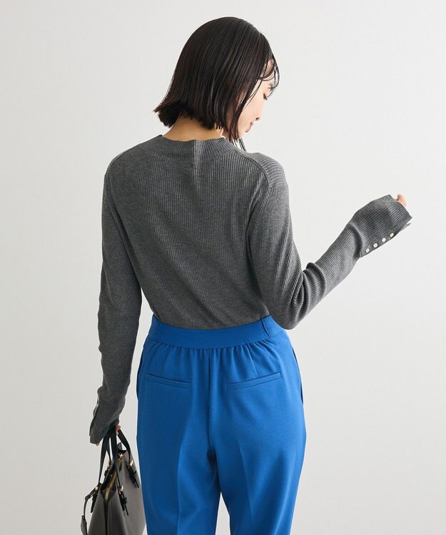 Green Parks 袖口金釦リブニットプルオーバー Gray Mixture