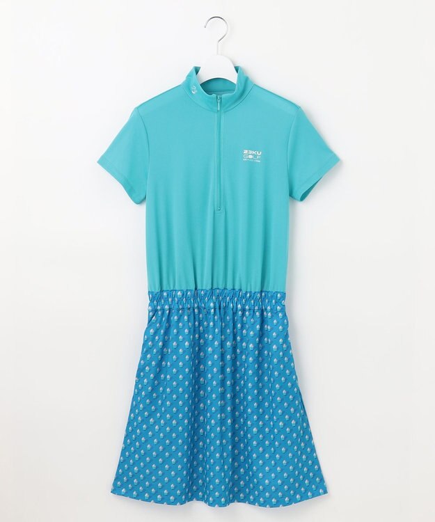 23区GOLF 【WOMEN】【接触冷感・UVケア・吸水速乾】アイス柄 切替ワンピース サックスブルー系