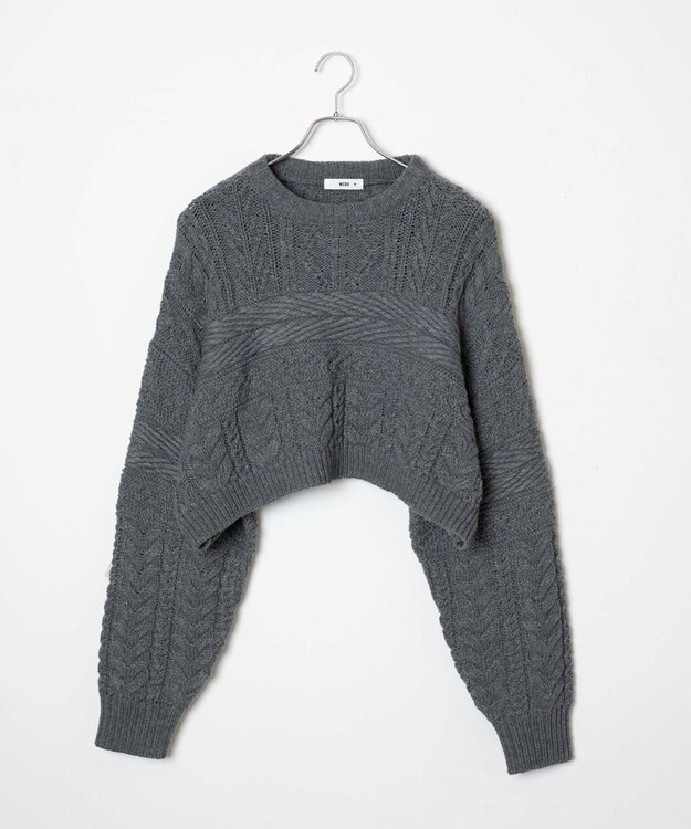 WEGO ケーブルショートニット 杢グレー