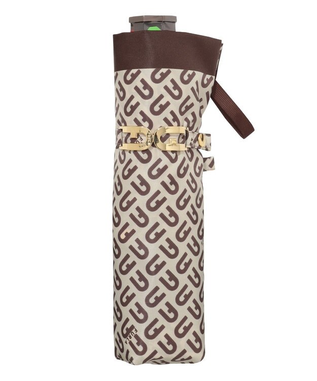 MOONBAT 【耐風】FURLA(フルラ) 折りたたみ傘 モノグラム 8本骨 大きめ55cm 日本製 モカブラウン