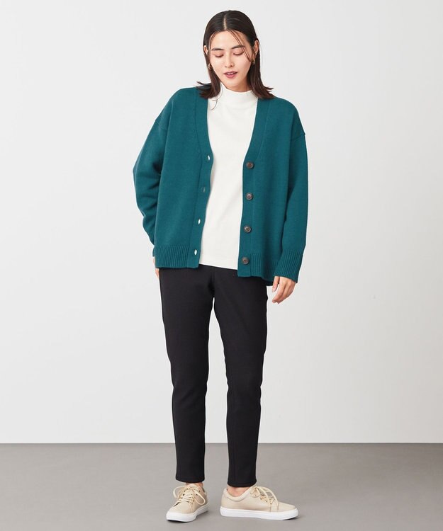 ANY 【洗濯機可】ラムウールVネック カーディガン グリーン